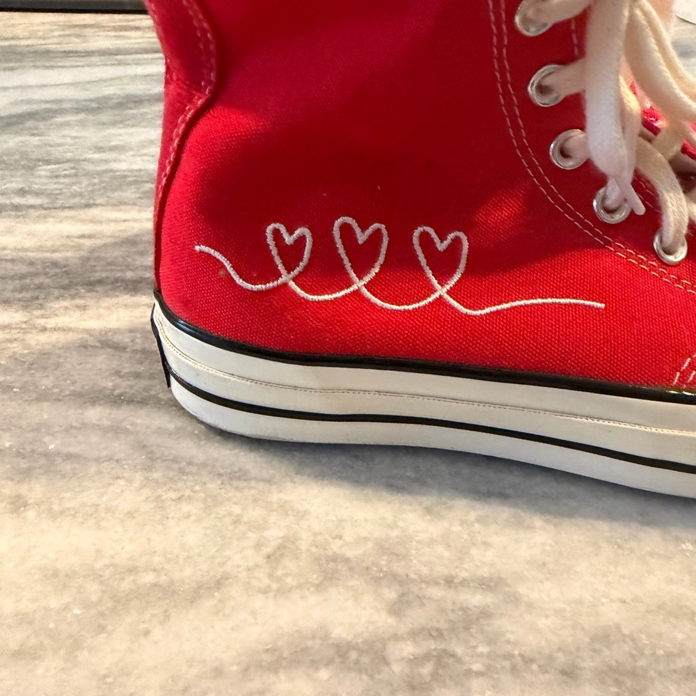 Converse Red and White High Top Canvas Sneakers - Picture 6 of 9